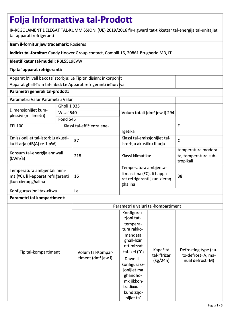 Image de la première page du manuel de l'appareil RBL5519EVW
