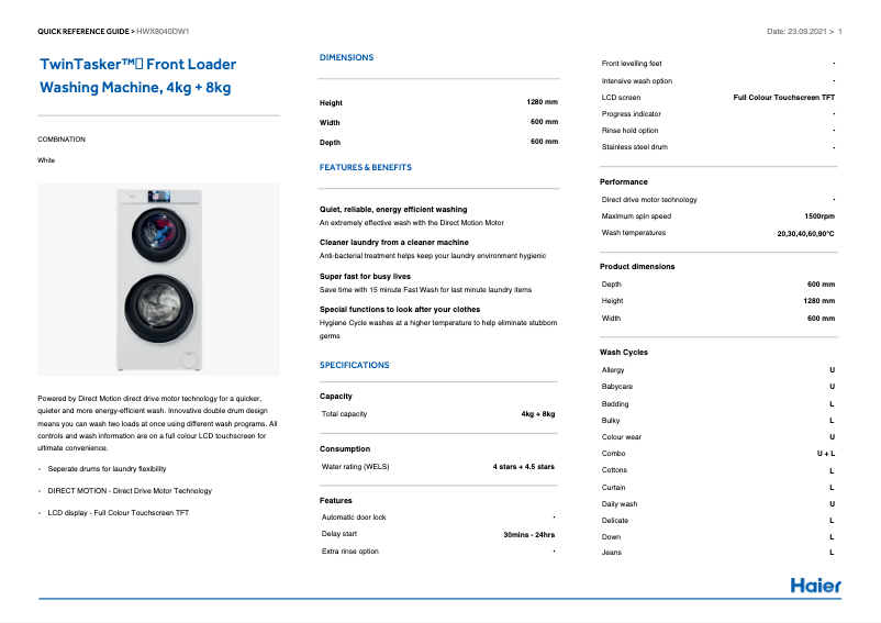 Image de la première page du manuel de l'appareil TwinTasker HWX8040DW1