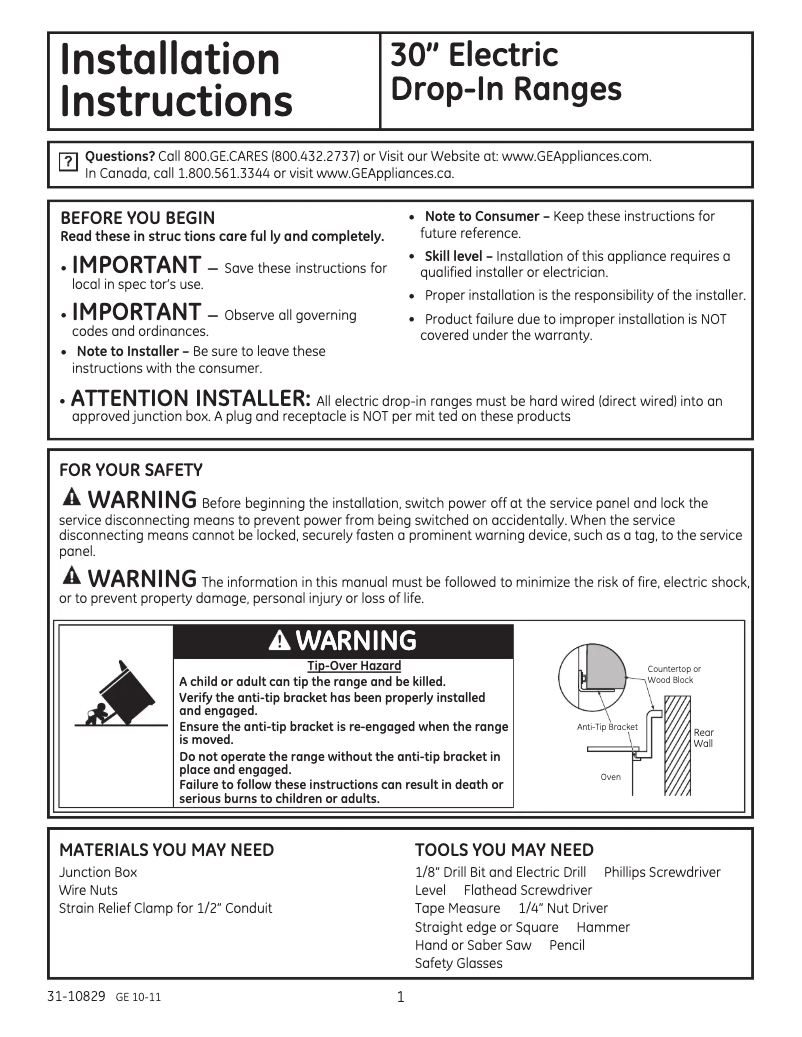 Page n°1 - Guide d'installation GE Profile PD968DPBB