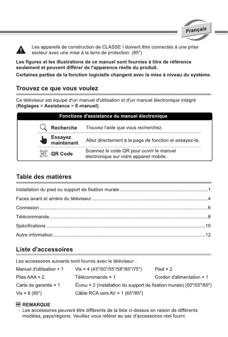 Page 1 de la notice Manuel utilisateur Hisense 50E77NQ
