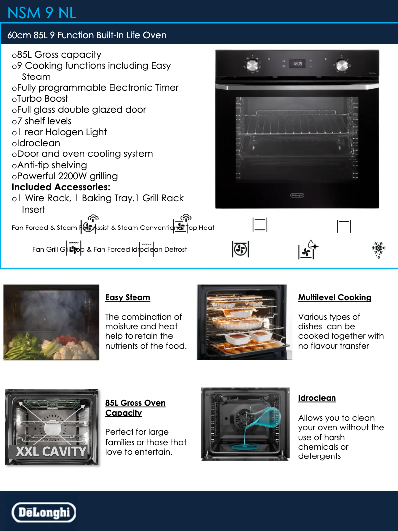 Page 1 de la notice Fiche technique DeLonghi NSM 9 NL