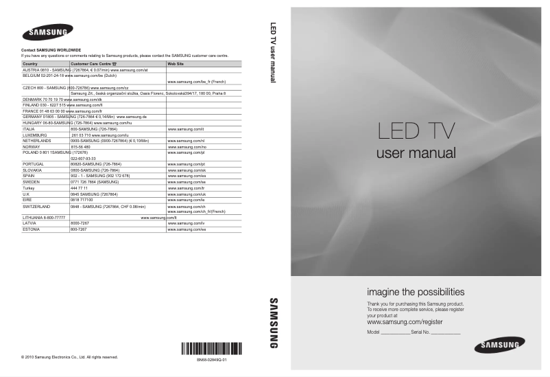 Page 1 de la notice Manuel utilisateur Samsung UE40S870XS