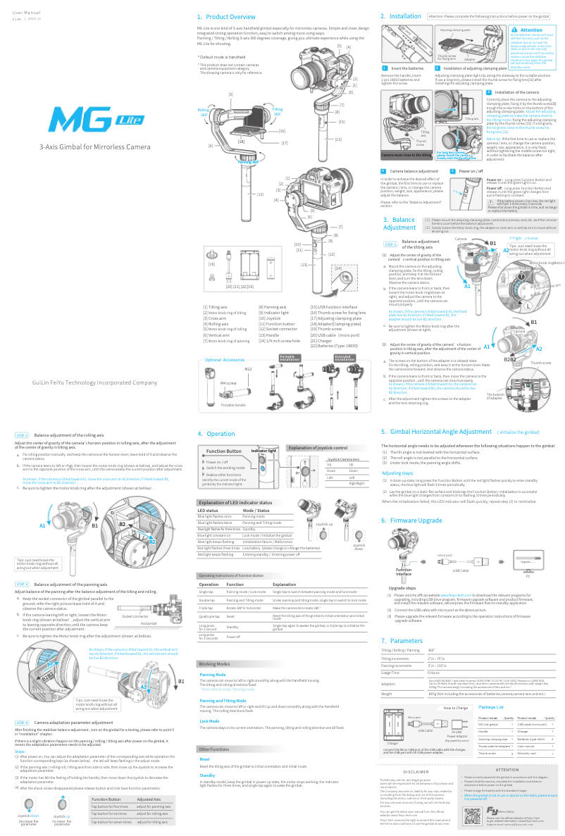 Page n°1 - Manuel utilisateur FeiyuTech MG Lite