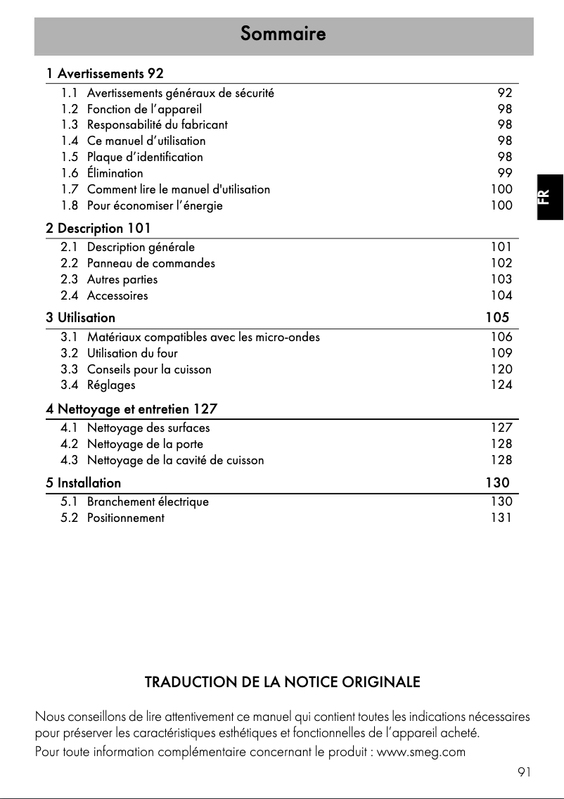 Page n°1 - Manuel utilisateur Smeg SF4301MX