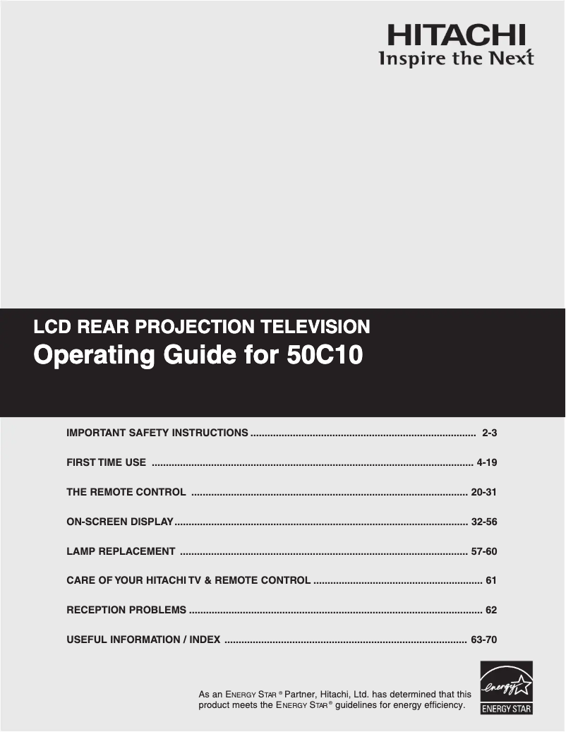 Page 1 de la notice Manuel utilisateur Hitachi 50C10