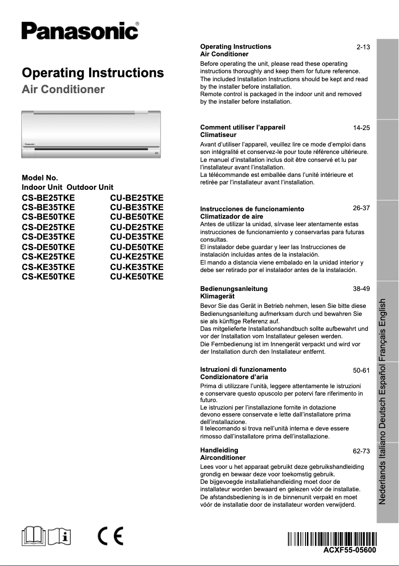 Page 1 de la notice Manuel utilisateur Panasonic CS-KE25TKE