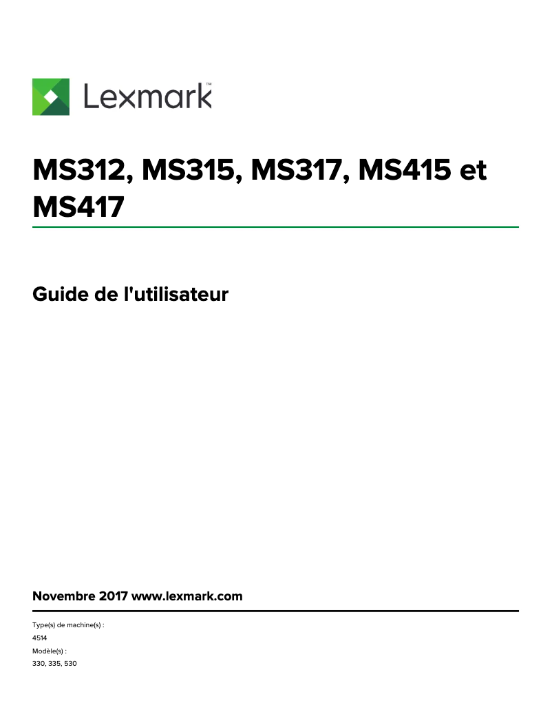 Page 1 de la notice Manuel utilisateur Lexmark MS415