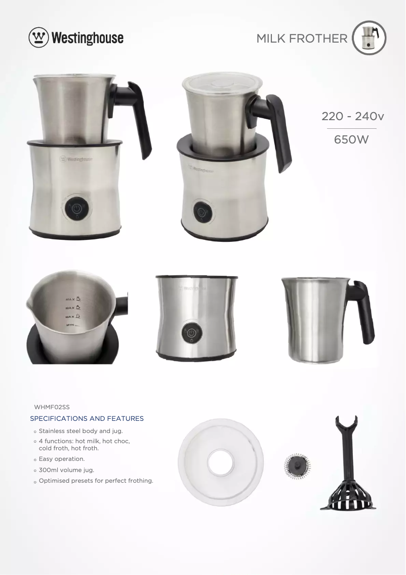 Page n°1 - Fiche technique Westinghouse WHMF02SS