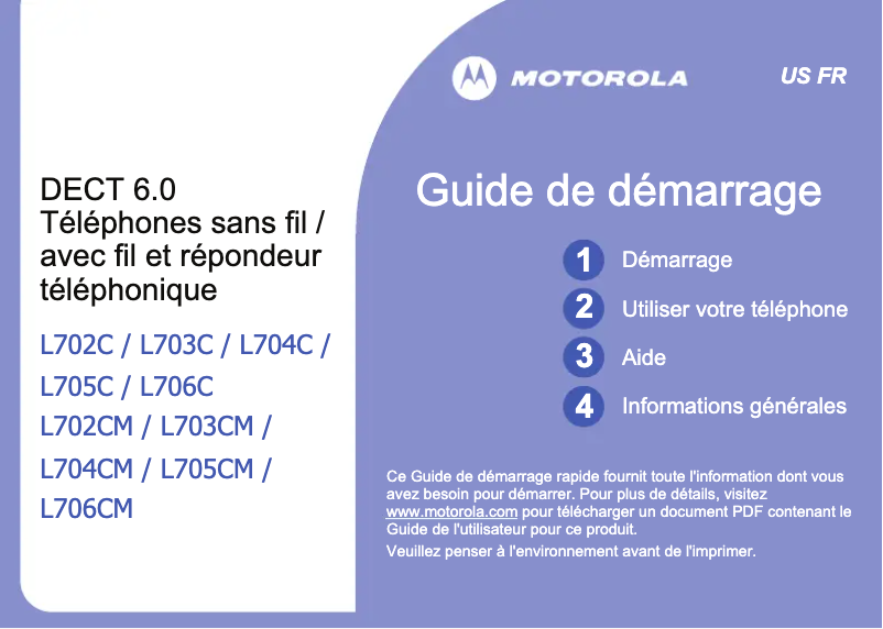Page 1 de la notice Manuel utilisateur Motorola L706CM