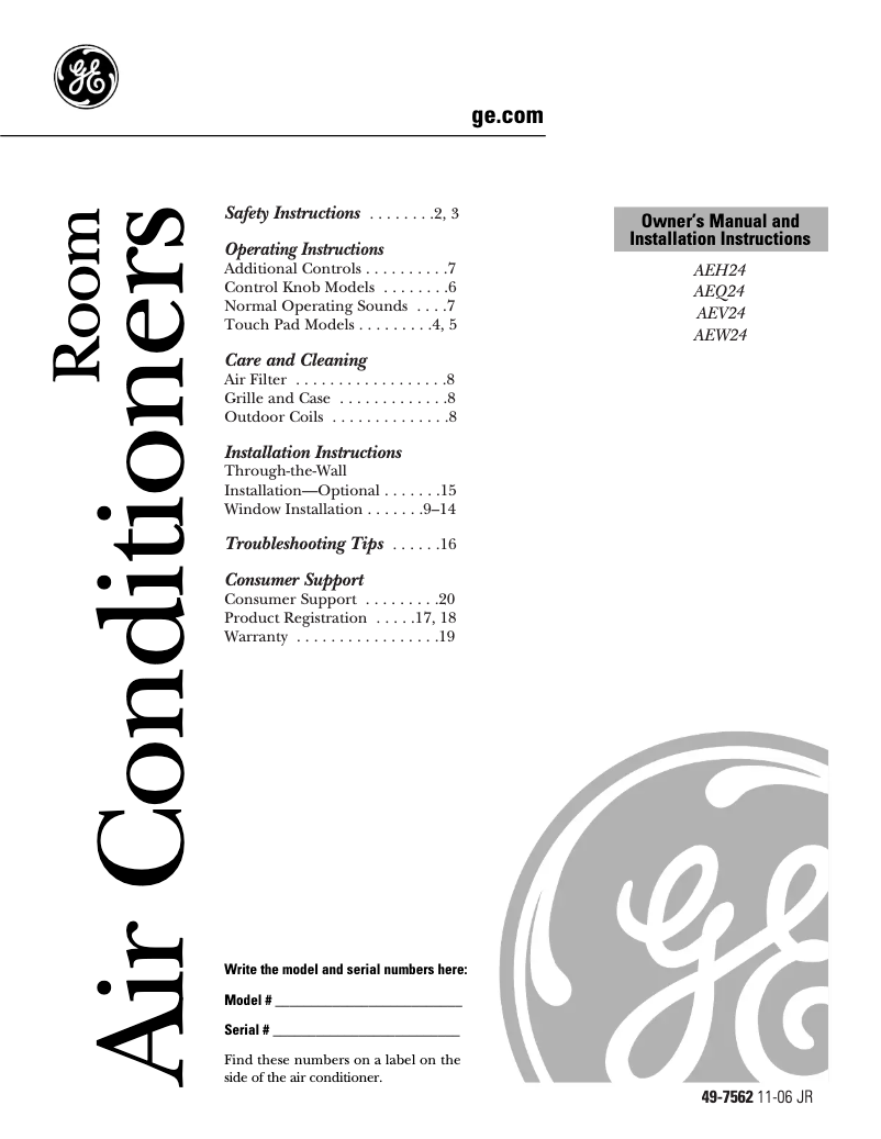 Página 1 del manual Guía de instalación GE AEV24DK