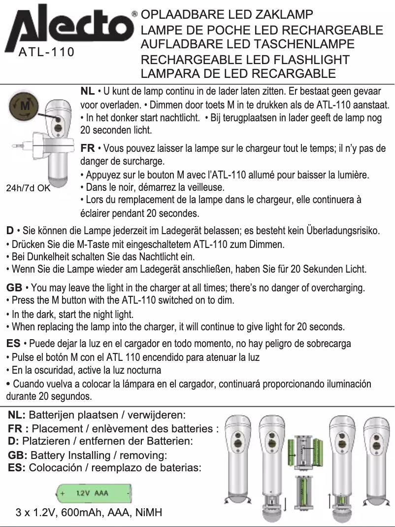 Page 1 de la notice Manuel utilisateur Alecto ATL-110