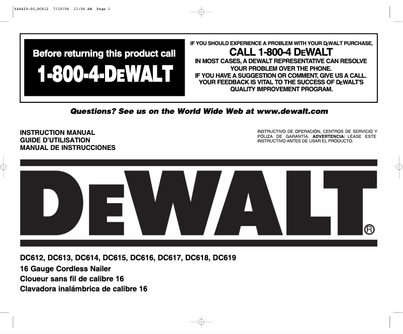 Page 1 de la notice Manuel utilisateur DeWalt DC612KA
