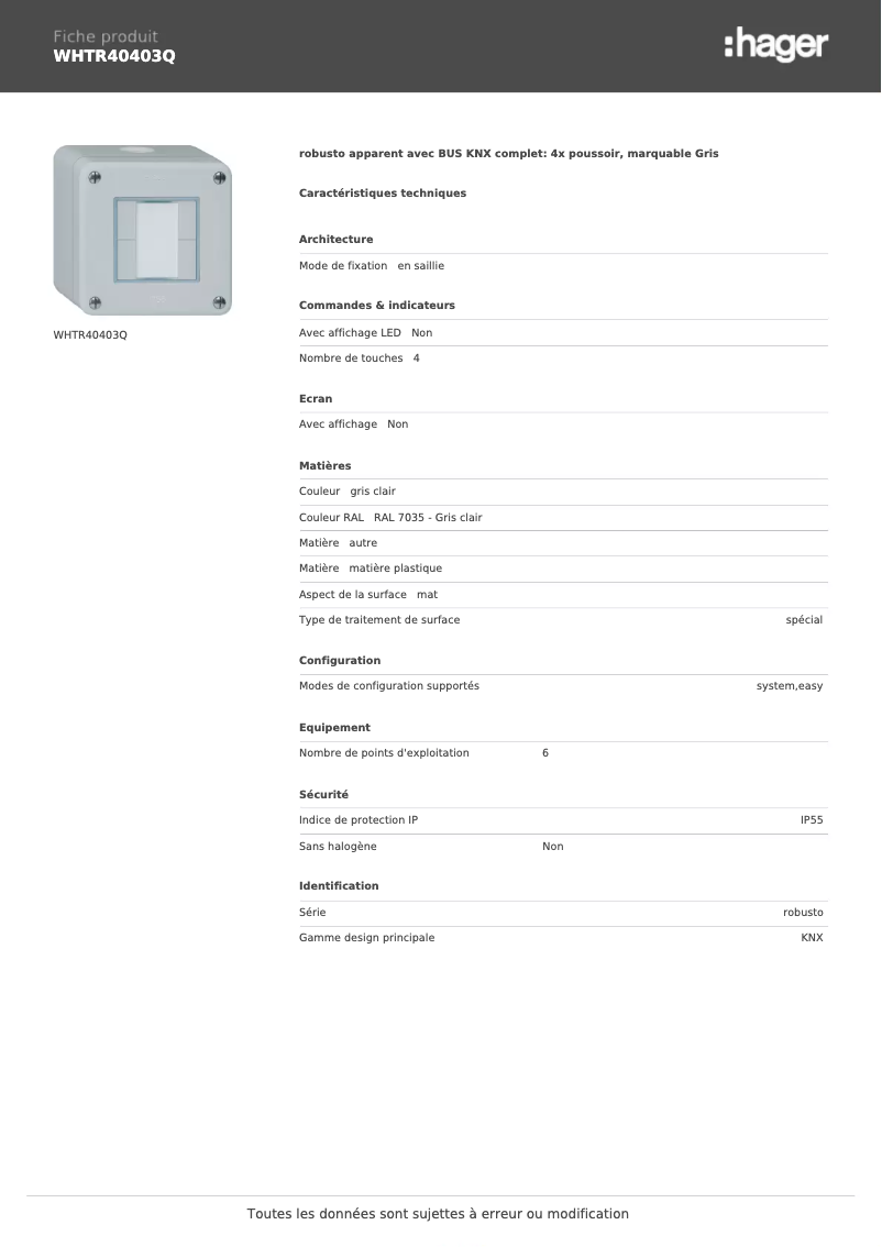 Image de la première page du manuel de l'appareil WHTR40403Q