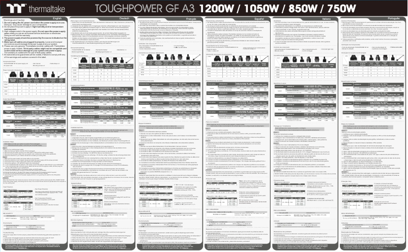Page 1 de la notice Guide de démarrage rapide Thermaltake TOUGHPOWER GF A3