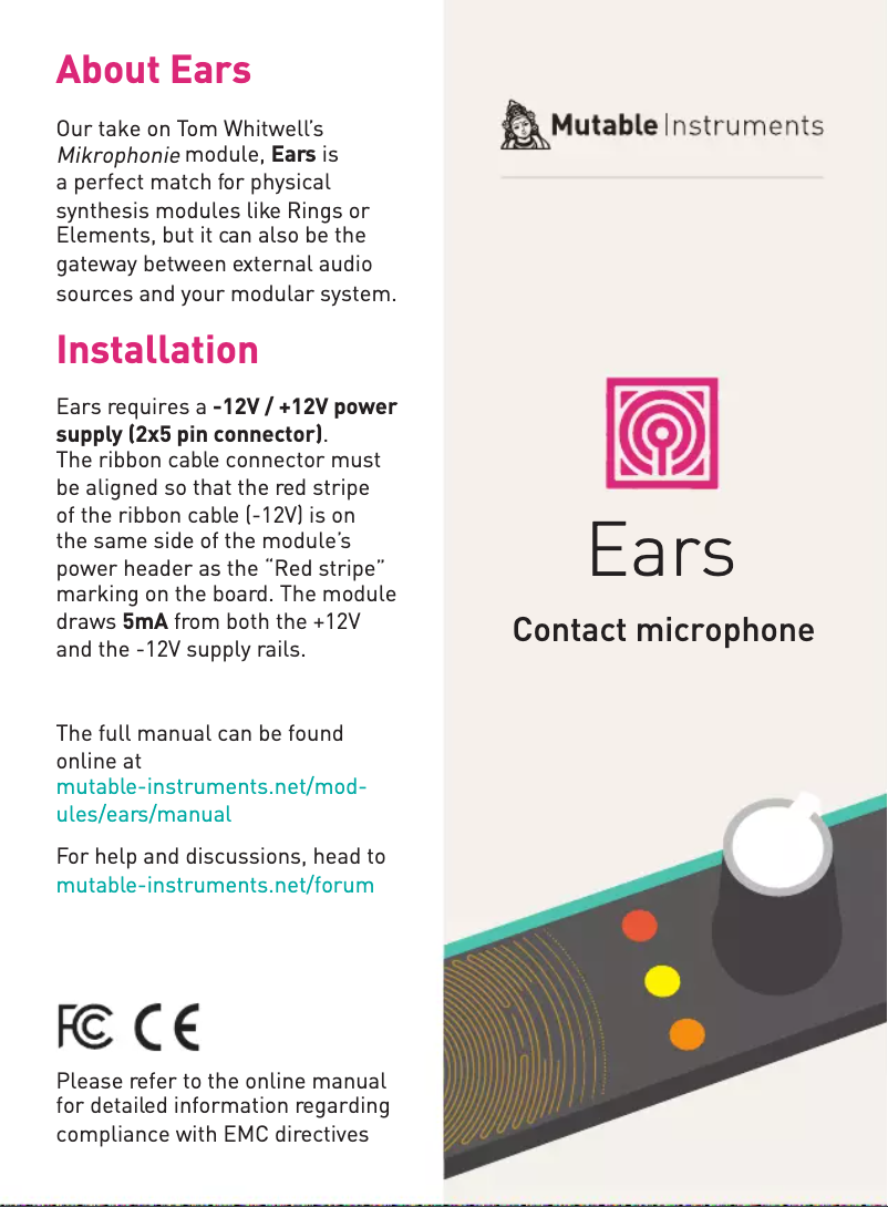 Page 1 de la notice Manuel utilisateur Mutable Instruments Ears
