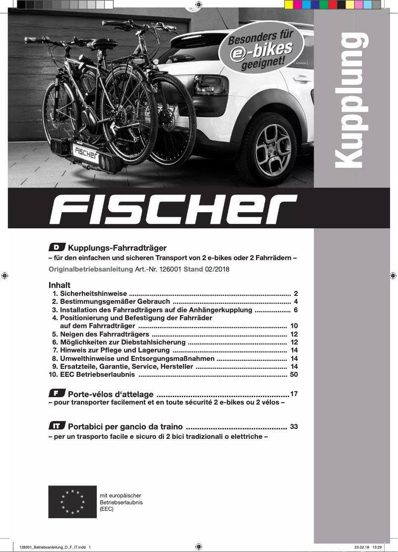 Page 1 de la notice Manuel utilisateur Fischer 126001