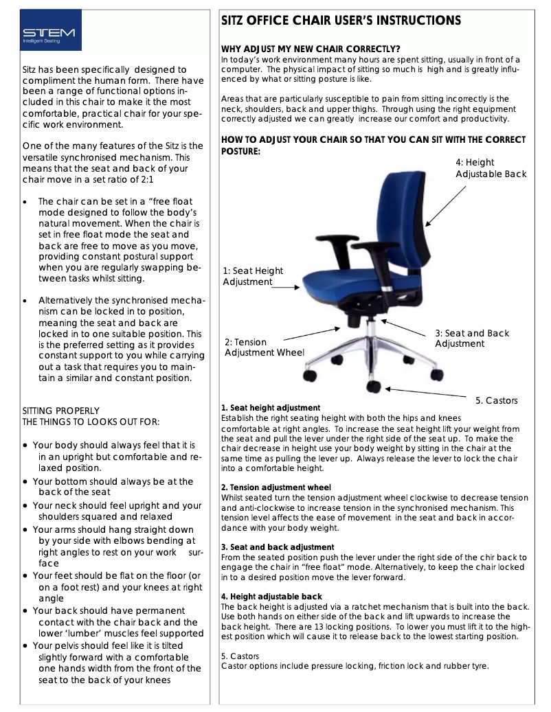 Page n°1 - Manuel utilisateur Stem Sitz 7100