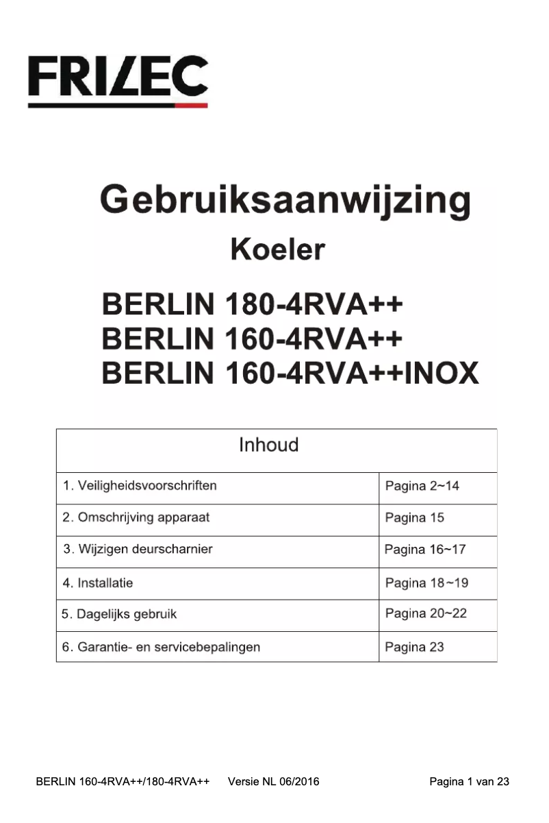 Image de la première page du manuel de l'appareil BERLIN160-4RVA++INOX