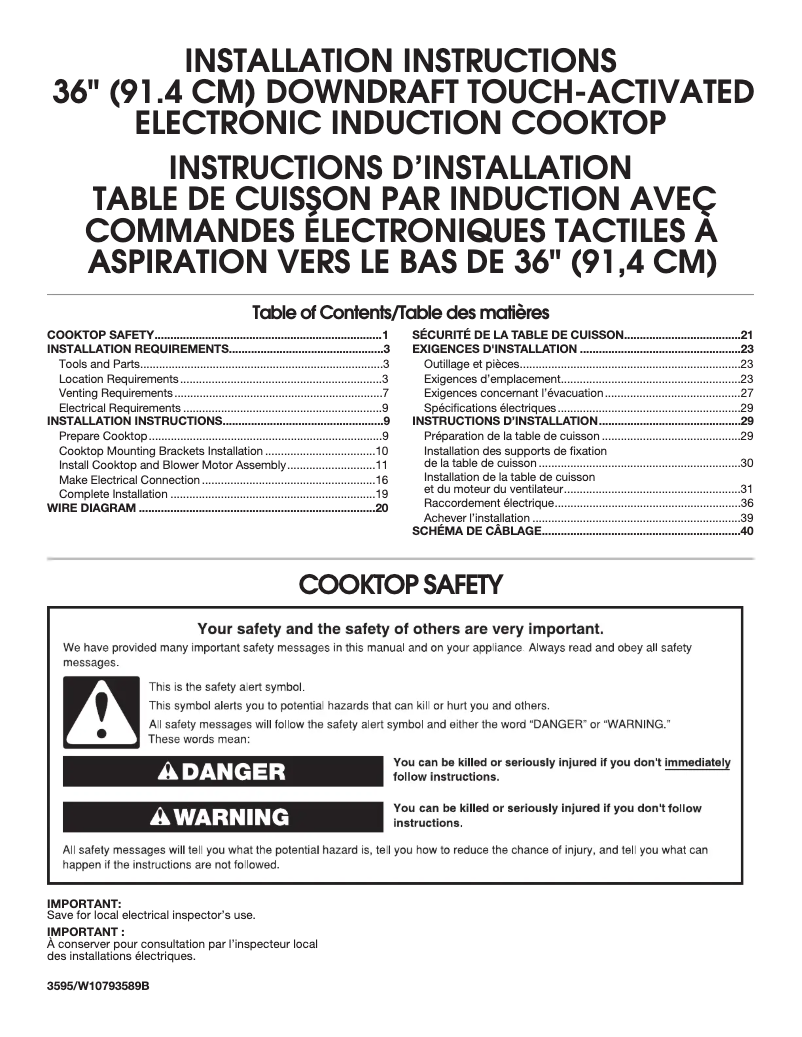 Page n°1 - Guide d'installation JennAir JID4436ES