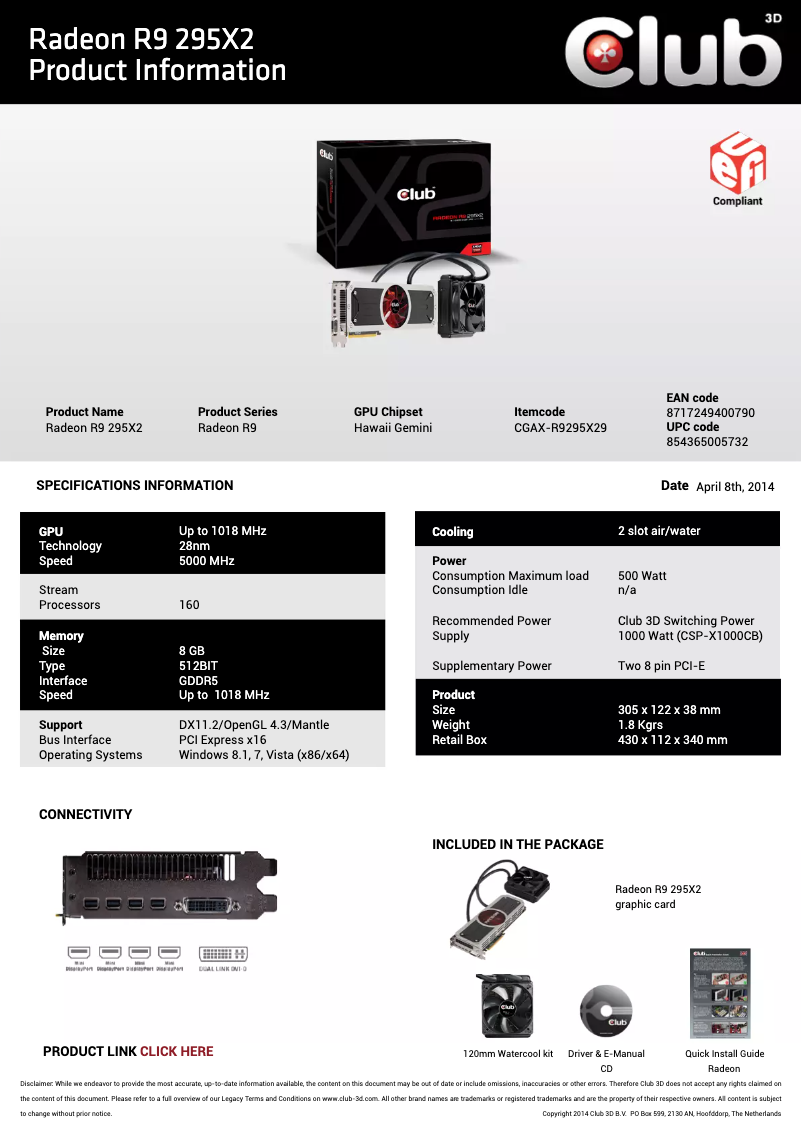 Page n°1 - Manuel utilisateur CLUB3D Radeon R9 295 X2