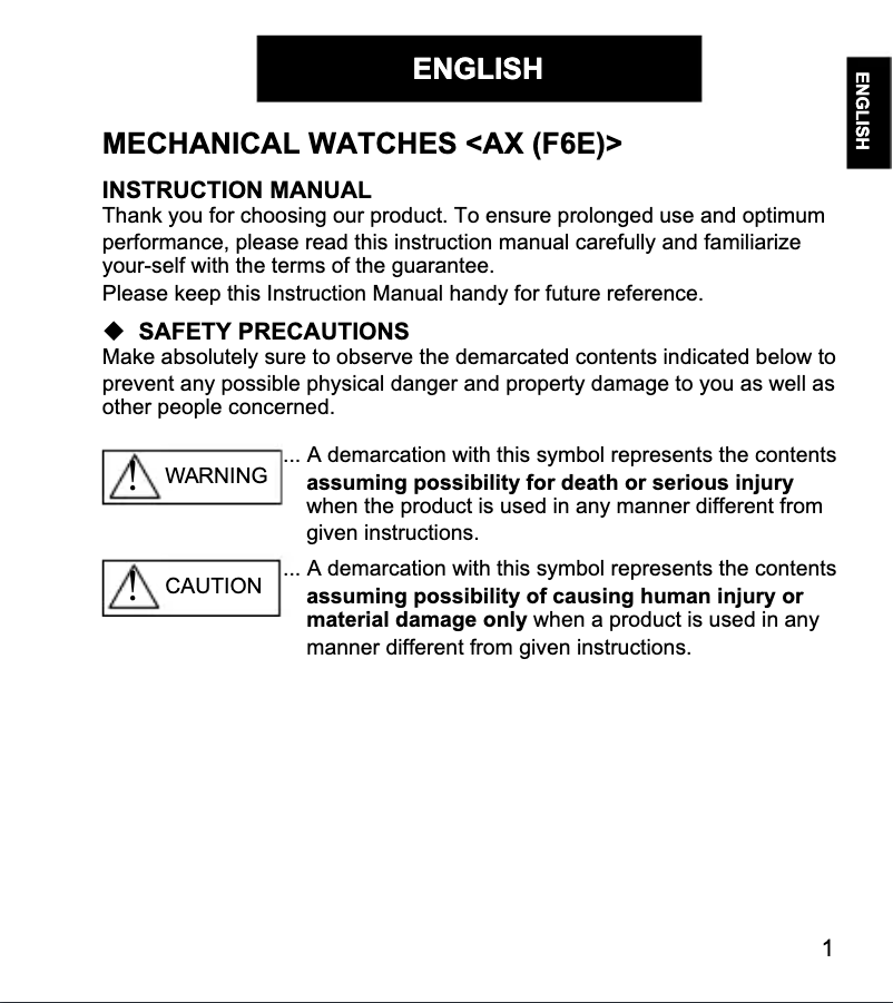 Page 1 de la notice Manuel utilisateur ORIENT Contemporary RA-AX0008S