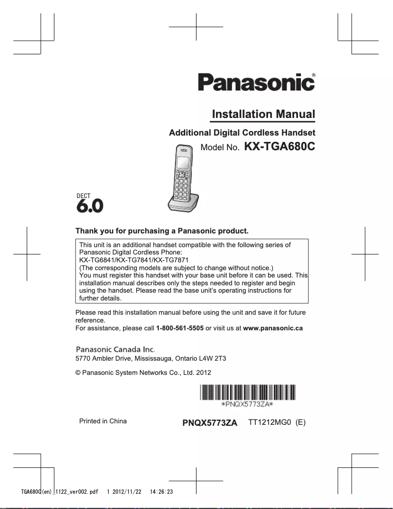 Página 1 del manual Manual de usuario Panasonic KX-TGA680