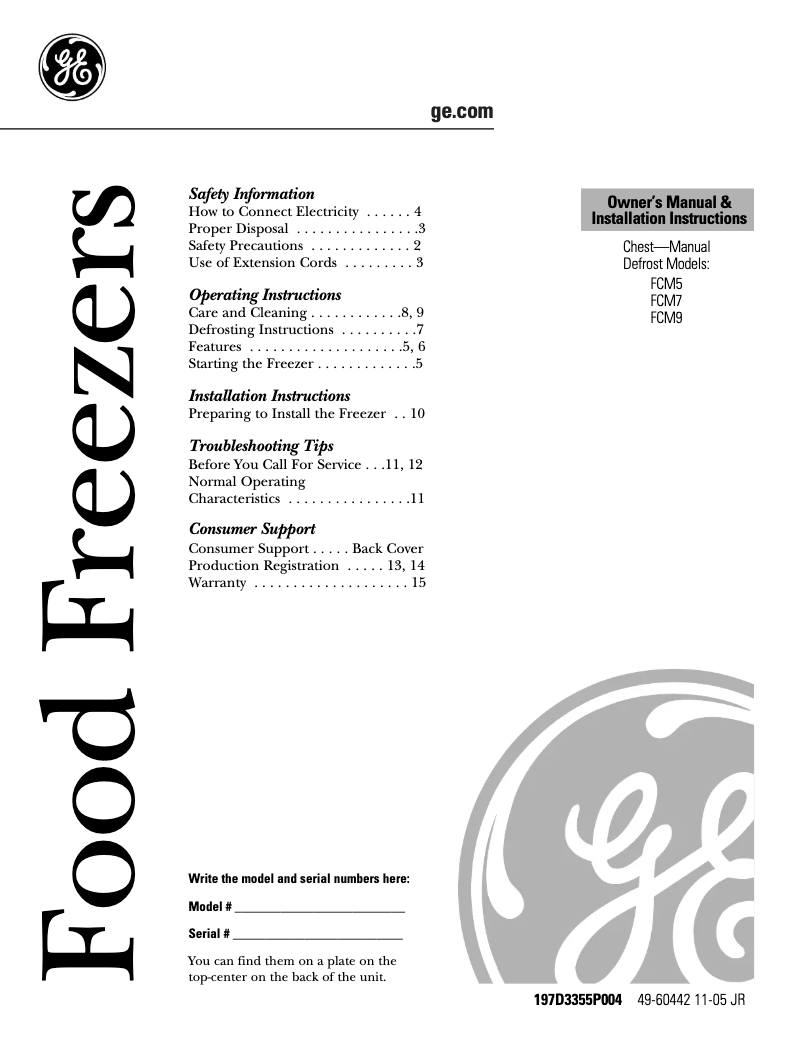 Page n°1 - Manuel d'utilisation et d'entretien GE FCM7DRWH