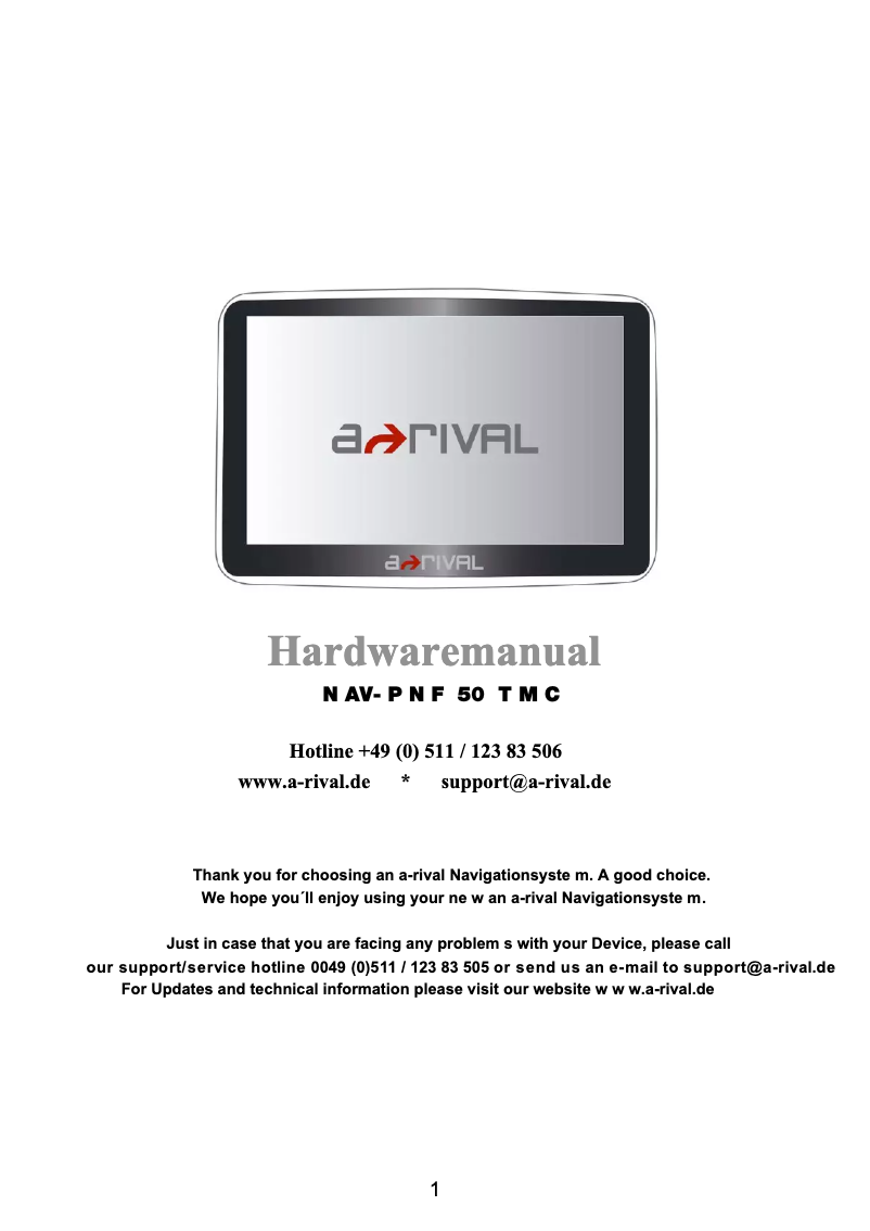 Page n°1 - Manuel utilisateur A-Rival NAV-PNF 50 TMC