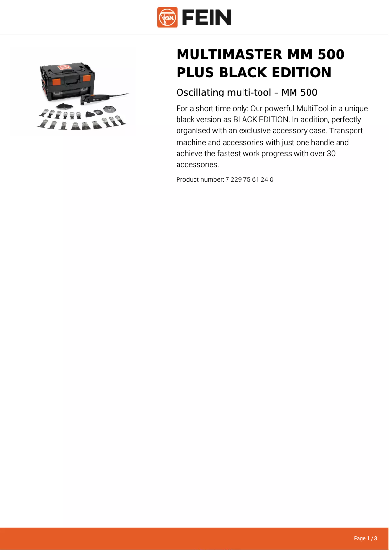 Page n°1 - Fiche technique Fein Multimaster MM 500 Plus