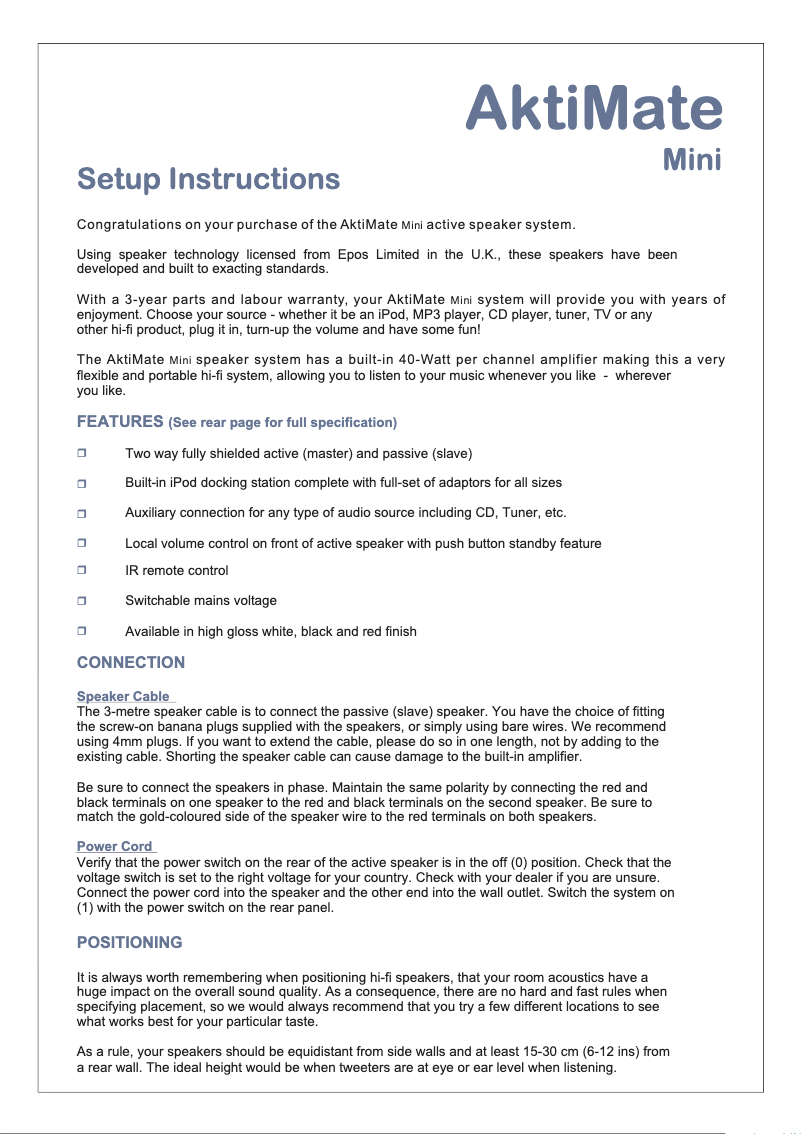 Page 1 de la notice Manuel utilisateur Aktimate Mini+