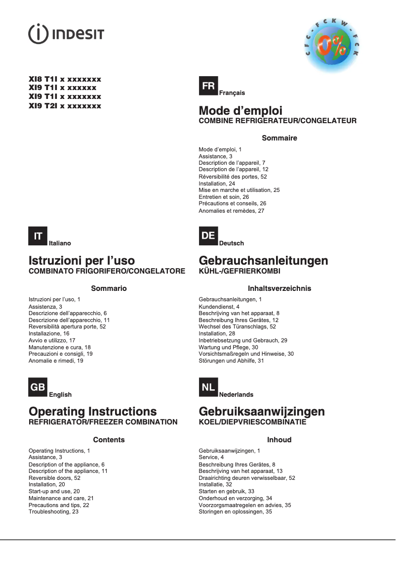 Page 1 de la notice Manuel utilisateur Indesit XI8 T1I X