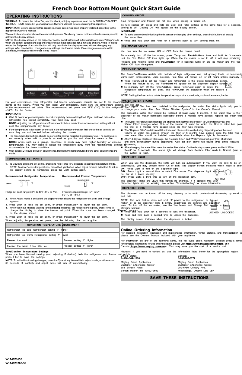 Page 1 de la notice Guide de démarrage rapide Maytag MFI2570FEB