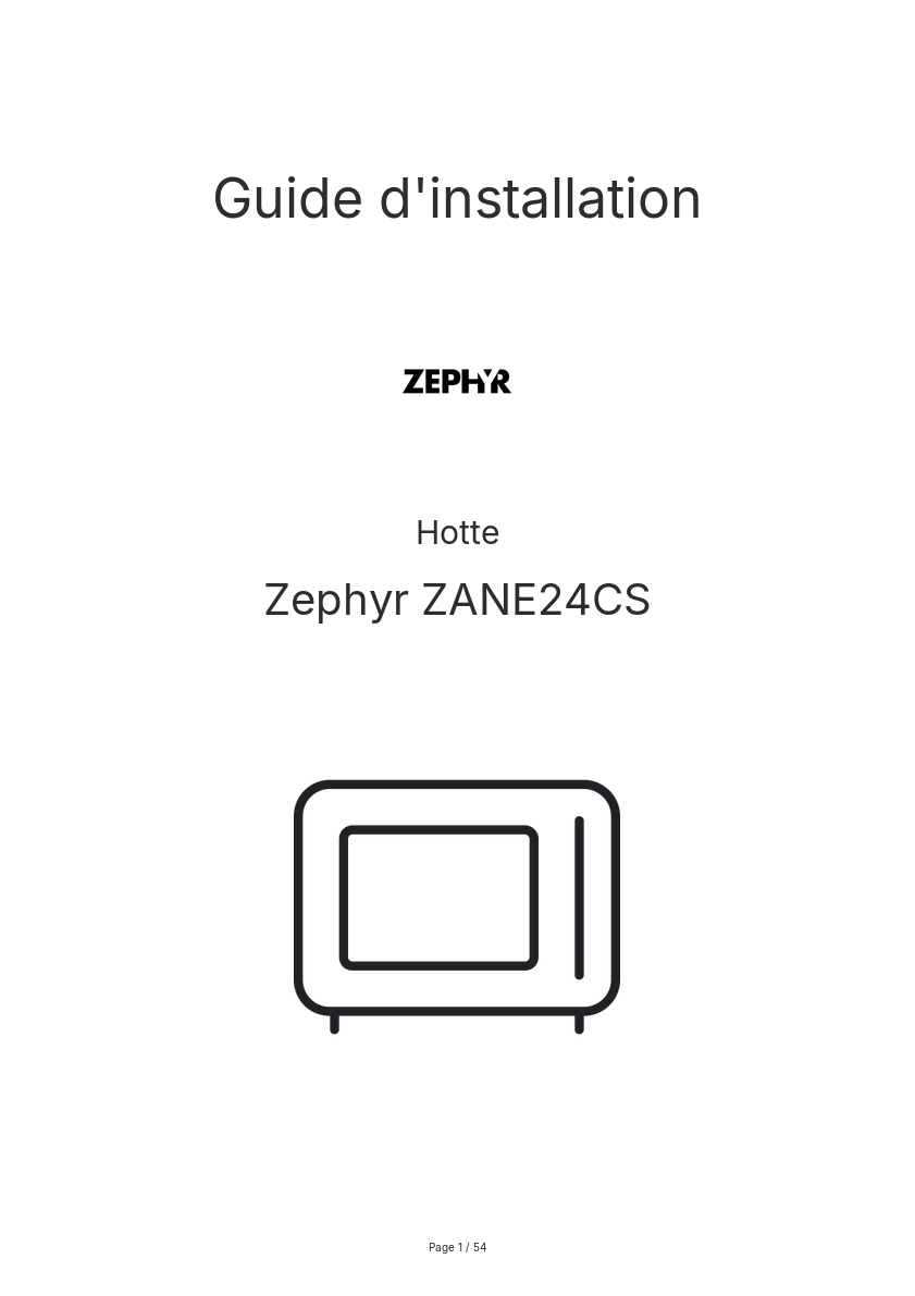 Page n°1 - Guide d'installation Zephyr ZANE24CS