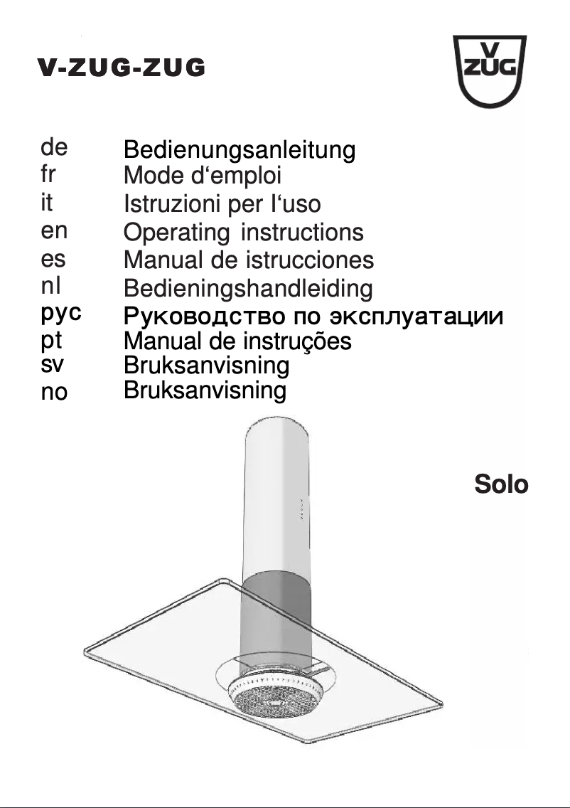 Page 1 of the manual User Manual V-Zug DI Solo