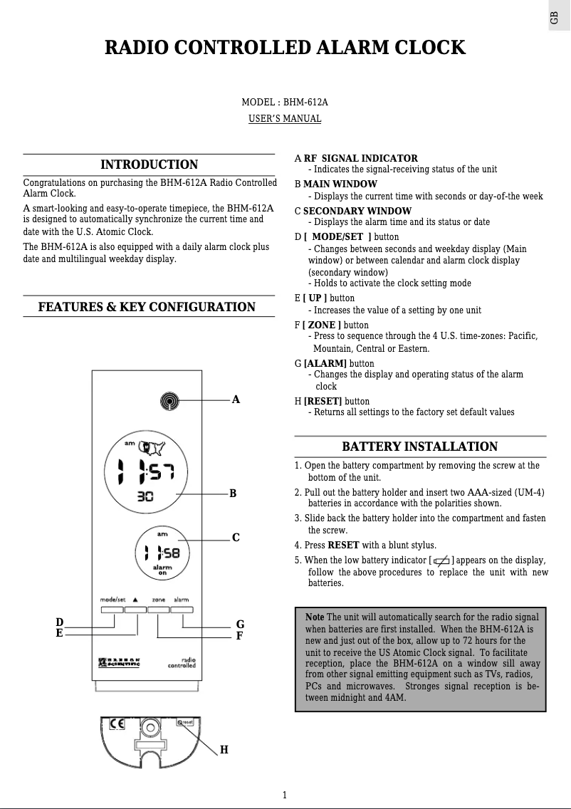 Page 1 de la notice Manuel utilisateur Oregon Scientific BHM612A