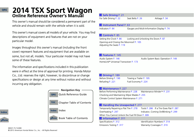 Page 1 de la notice Manuel utilisateur Acura TSX (2014)