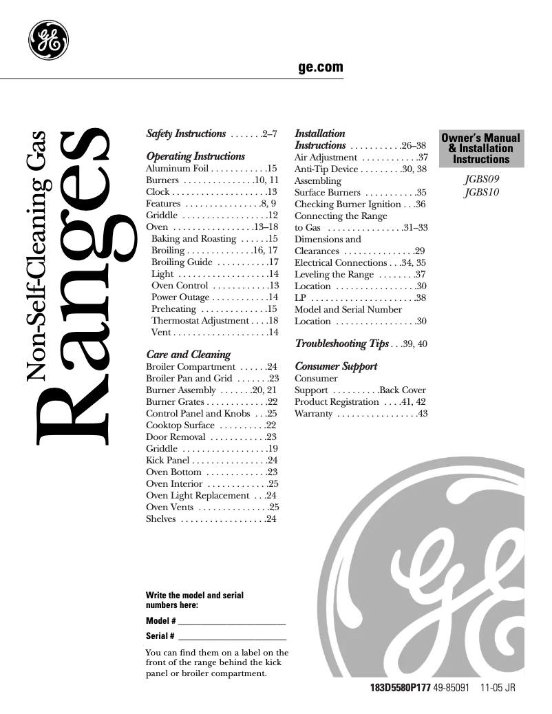 First page image of the manual for JGBS10BEHBB