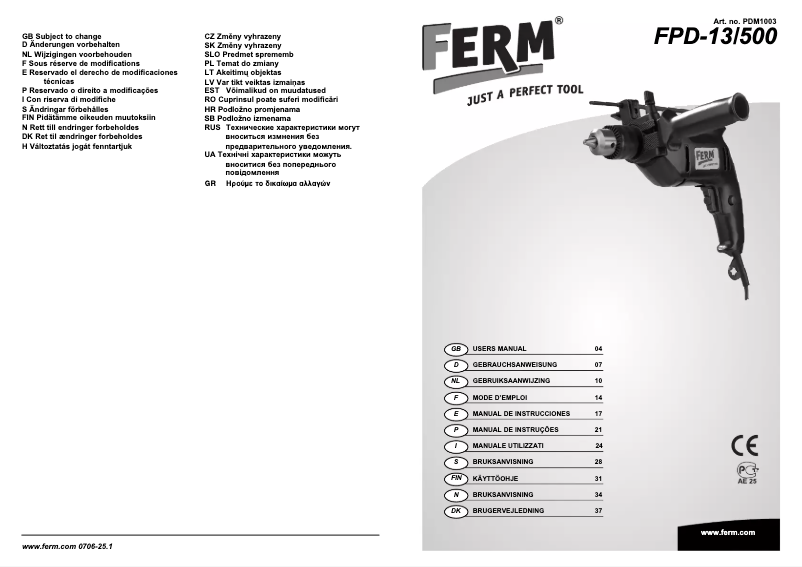 Page n°1 - Manuel utilisateur Ferm FPD-13/500