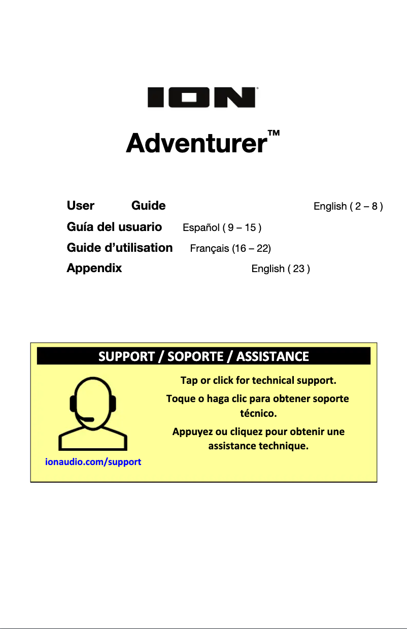 Page n°1 - Manuel utilisateur ION Adventurer