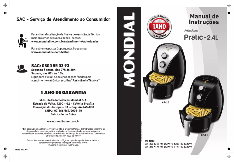 Page n°1 - Manuel utilisateur Mondial Pratic AF-20