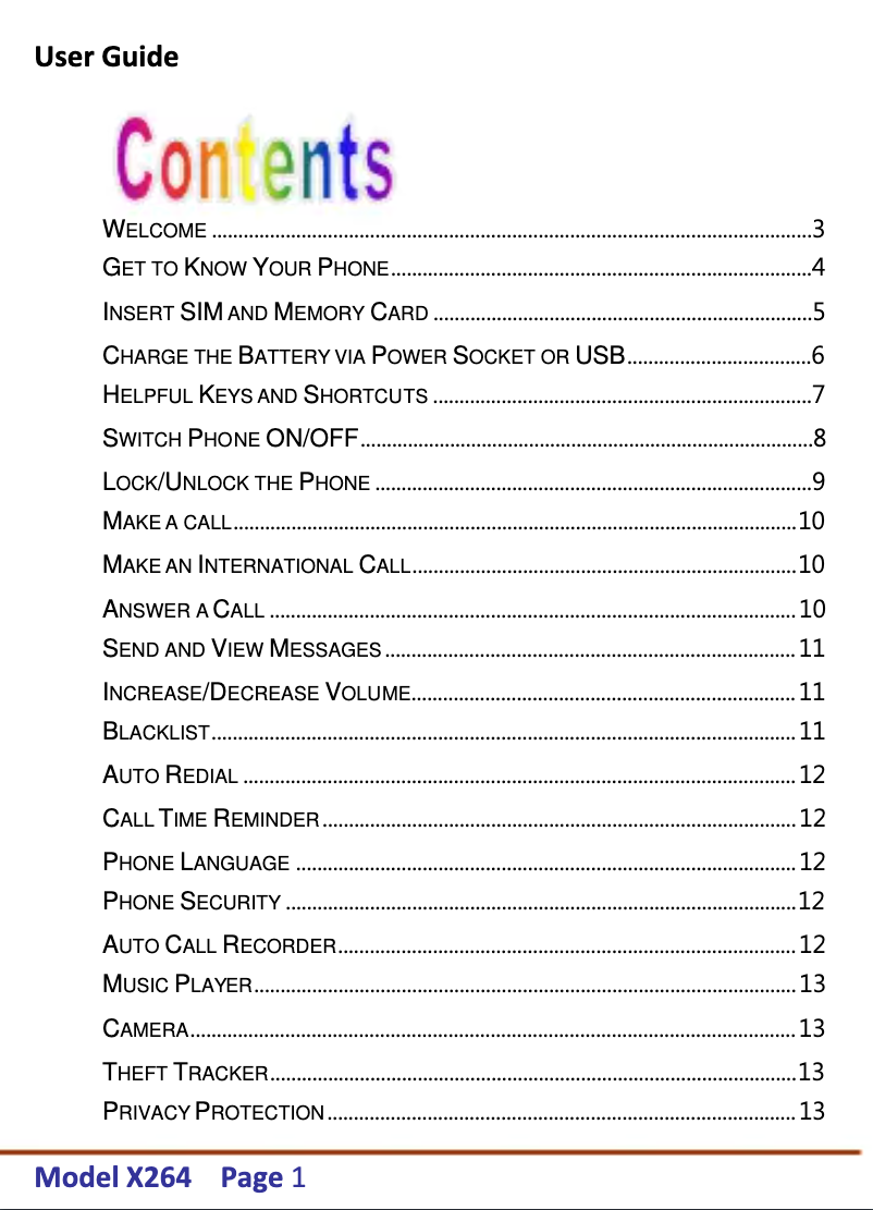 Page 1 de la notice Manuel utilisateur Micromax X264