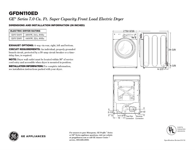 Image de la première page du manuel de l'appareil GFDN110EDWW