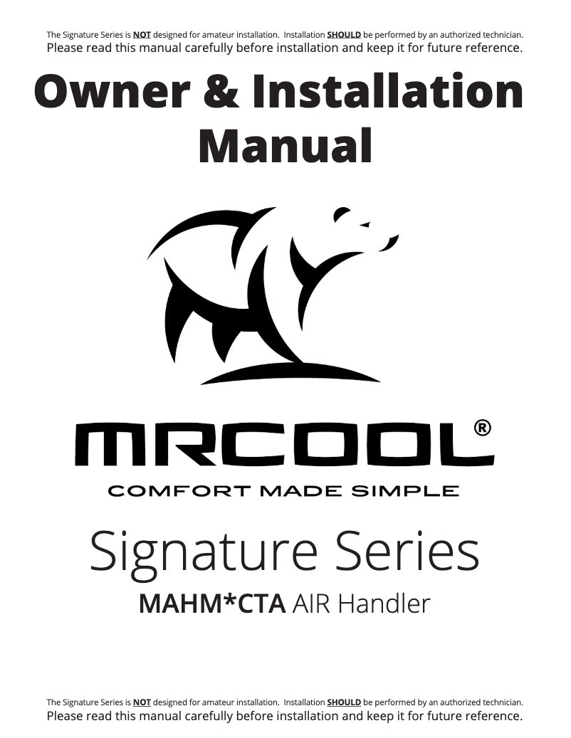 Page n°1 - Manuel utilisateur MRCOOL MAHM060CTA
