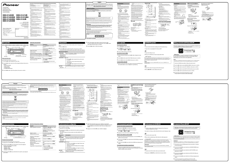 Page 1 de la notice Guide de démarrage rapide Pioneer DEH-S120UB