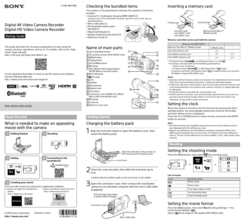 Page 1 de la notice Manuel utilisateur Sony HDR-AS300