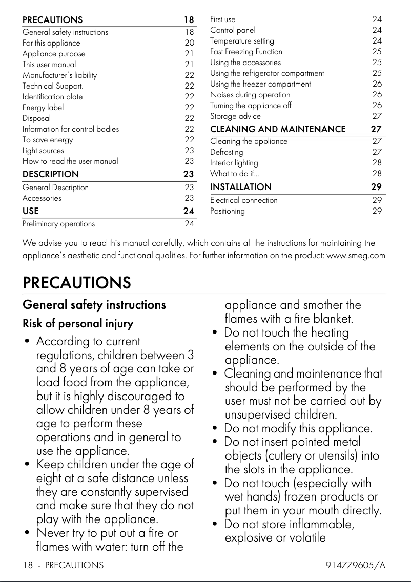 Page n°1 - Manuel utilisateur Smeg FAB10RDLM6