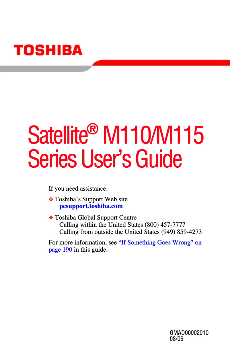 Page 1 de la notice Manuel utilisateur Toshiba Satellite M115