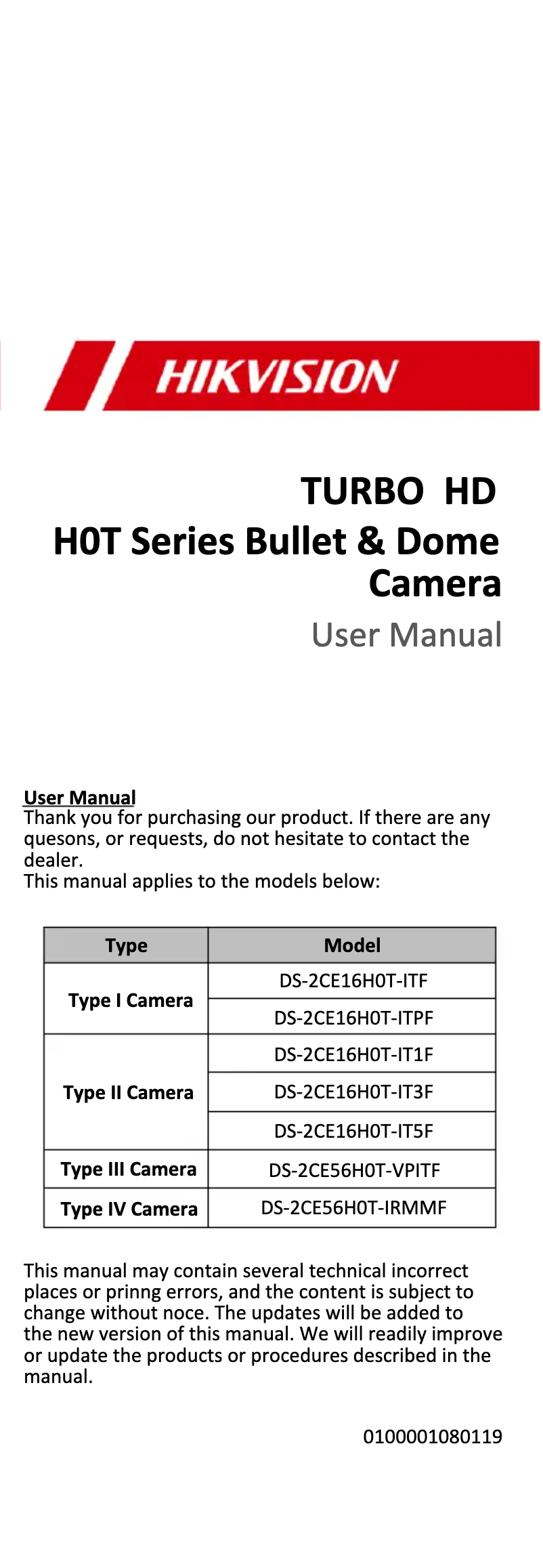 Page n°1 - Manuel utilisateur Hikvision DS-2CE16H0T-IT1F