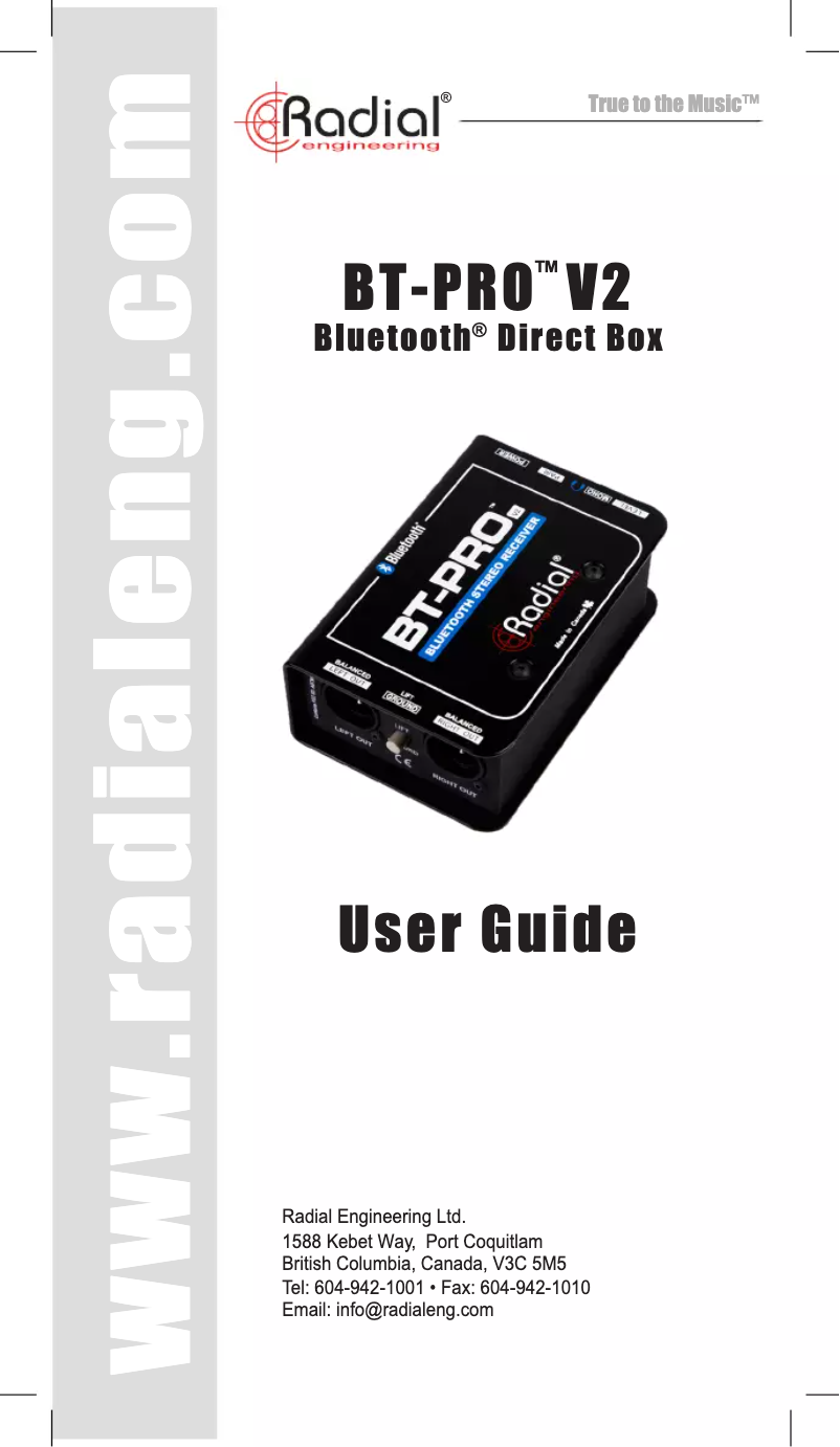 Page 1 de la notice Manuel utilisateur Radial Engineering BT-Pro V2