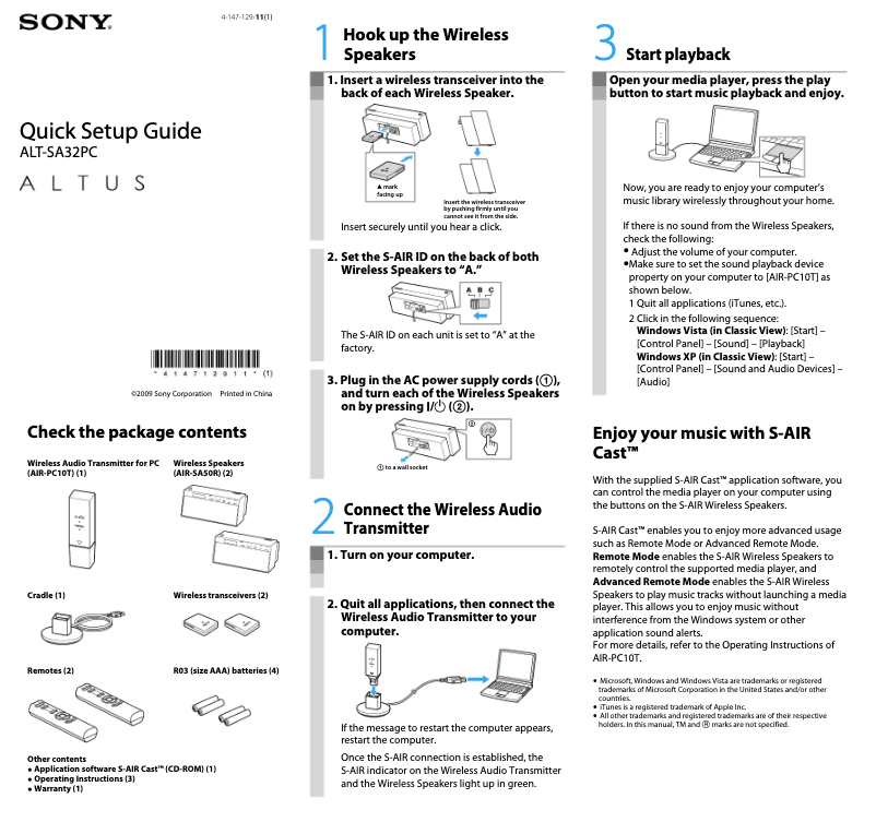 Página 1 del manual Guía de instalación Sony AIR-SA50R